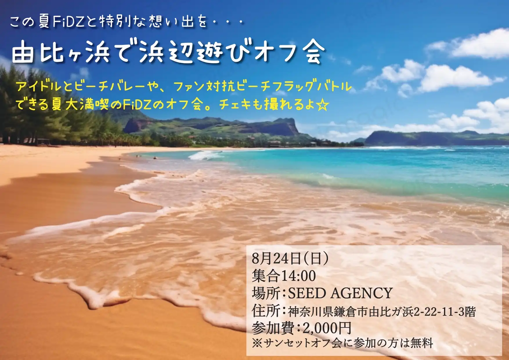 「由比ヶ浜で浜辺遊びオフ会」が8月24日に開催｜料金やチケット、出演者などを紹介